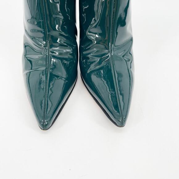 Retro Jimmy Choo Bottle Green Patent Leather Knee High Pointed Toe Boot IT 39.5 - Picture 4 of 11